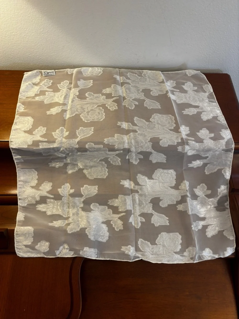 Cejon White Sheer Floral Embroidered Scarf Shawl Wrap